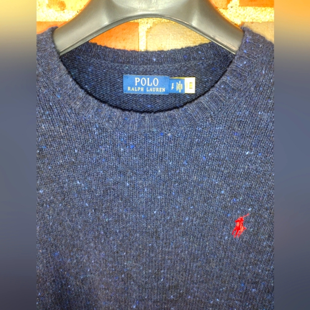 Polo Ralph Lauren Men's Speckled Wool Blend Sweater Crewneck Navy Blue